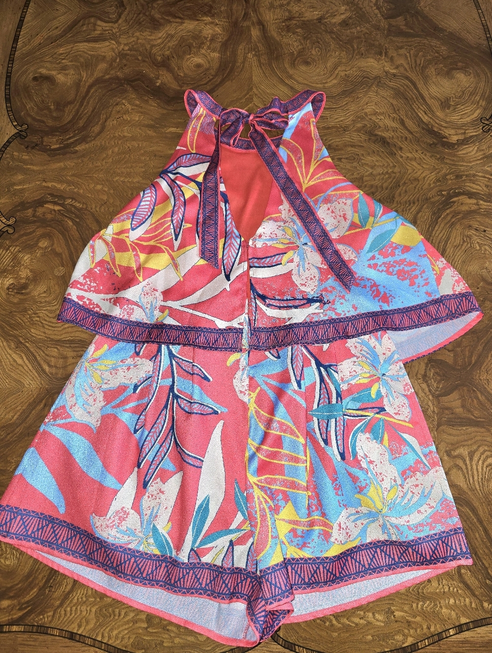 Floral Halter Romper in Coral Pink - Picture 2 of 9
